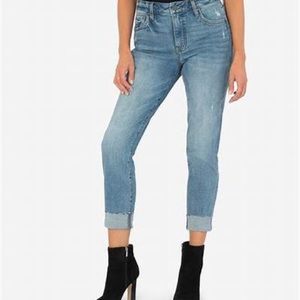 Kut from the Kloth Catherine High Rise Raw Cuff Hem Boyfriend Jeans.